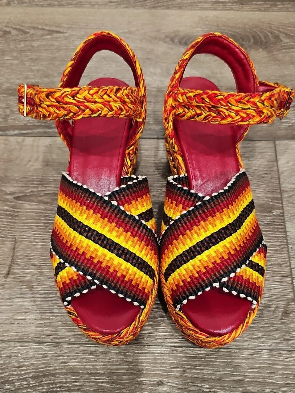 [Like NEW] ANTOLINA Paris Multicolor Platform Sandals Woven Red, Yellow, Black